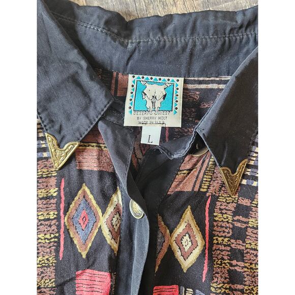 Desert west sherry holt western button down arrow head collar womens large vtg - Picture 3 of 9